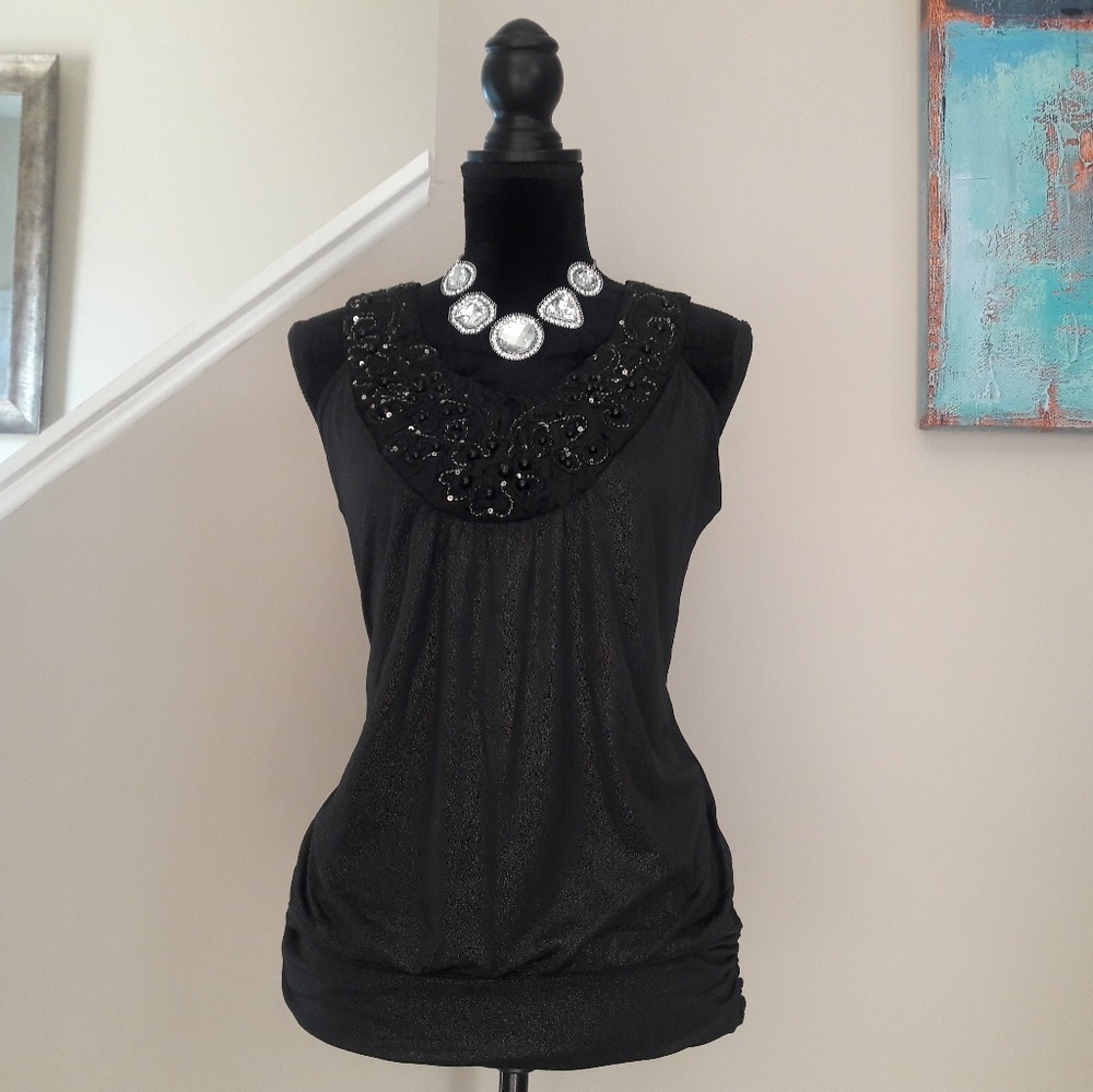 Studio Y/ Black Sleeveless  Embellished Top NWOT Sz M
